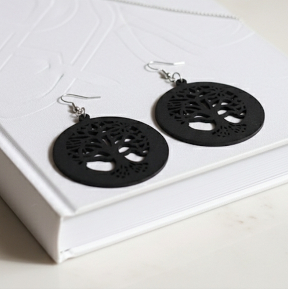 Tree of life earrings, Wooden drop earrings, Tree of life, Tree of life wooden - Picture 5 of 12